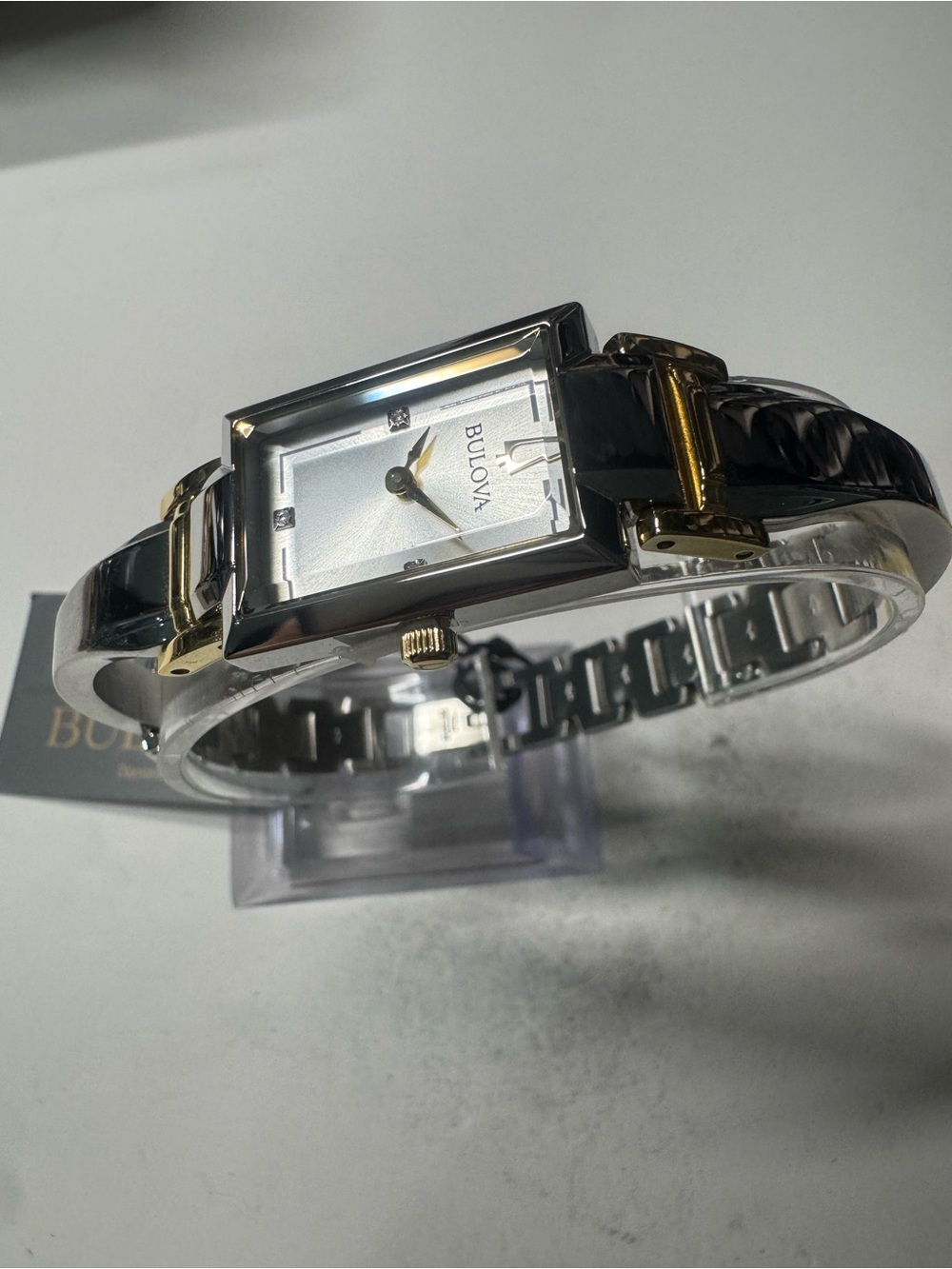 Bulova Two-Tone Silver and Gold Rectangular Women's Watch - Picture 4 of 9